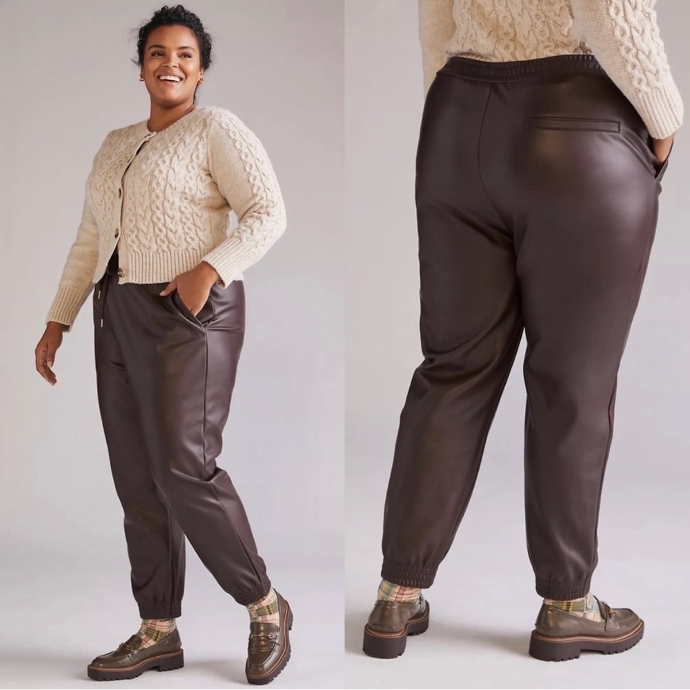 NWT Anthropologie Plus Avec Les Filles Brown Faux Leather Jogger Pants Cedar 3XL